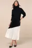Chic Rarity Black and Ivory Color Block Satin Pleated Midi Skirt sold by Lulus