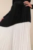 Chic Rarity Black and Ivory Color Block Satin Pleated Midi Skirt sold by Lulus