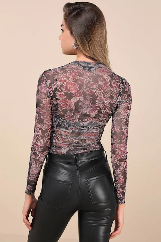 Total Aesthetic Black Floral Sheer Mesh Mock Neck Bodysuit sold by Lulus product image thumbnail 2