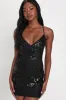 Valhalla Black Mesh Sequin Lace-Up Mini Dress sold by Lulus