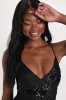 Valhalla Black Mesh Sequin Lace-Up Mini Dress sold by Lulus