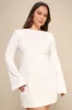 Elegant Cutie Ivory Bow Long Sleeve Backless Mini Dress sold by Lulus