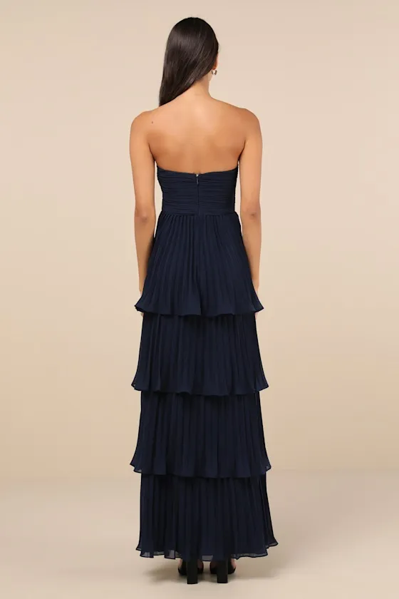 Seriously Sensational Navy Blue Strapless Tiered Maxi Dress sold by Lulus product image thumbnail 2