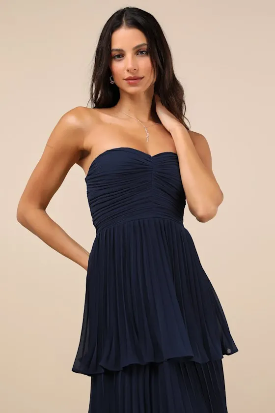 Seriously Sensational Navy Blue Strapless Tiered Maxi Dress sold by Lulus product image thumbnail 4