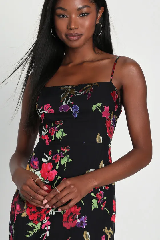 Garden Sensation Black Floral Burnout Sleeveless Midi Dress sold by Lulus product image thumbnail 3