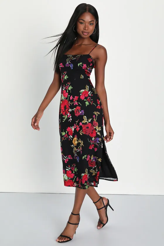 Garden Sensation Black Floral Burnout Sleeveless Midi Dress sold by Lulus product image thumbnail 4