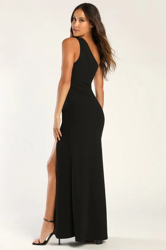 Modern Attraction Black One-Shoulder Mermaid Maxi Dress sold by Lulus product image thumbnail 4