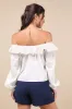 Dreamy Perception White Ruffled Long Sleeve Off-the-Shoulder Top sold by Lulus