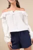 Dreamy Perception White Ruffled Long Sleeve Off-the-Shoulder Top sold by Lulus