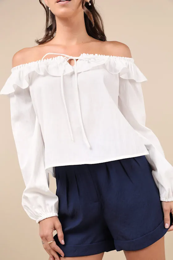 Dreamy Perception White Ruffled Long Sleeve Off-the-Shoulder Top sold by Lulus product image thumbnail 3