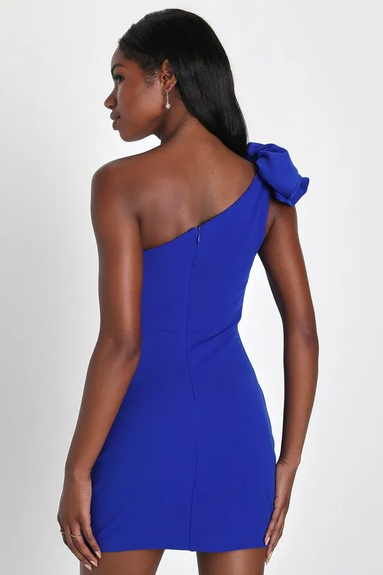 Unstoppable Stunner Royal Blue Ruffled One-Shoulder Mini Dress sold by Lulus product image thumbnail 3