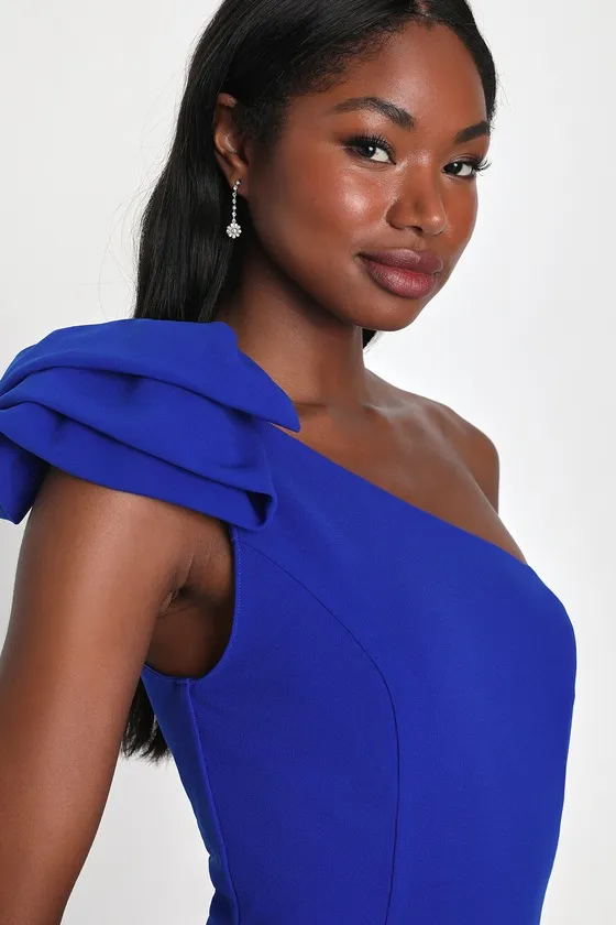 Unstoppable Stunner Royal Blue Ruffled One-Shoulder Mini Dress sold by Lulus product image thumbnail 4