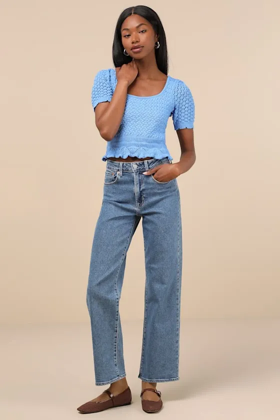 Lucky Cutie Blue Crochet Short Sleeve Sweater Top sold by Lulus product image thumbnail 3