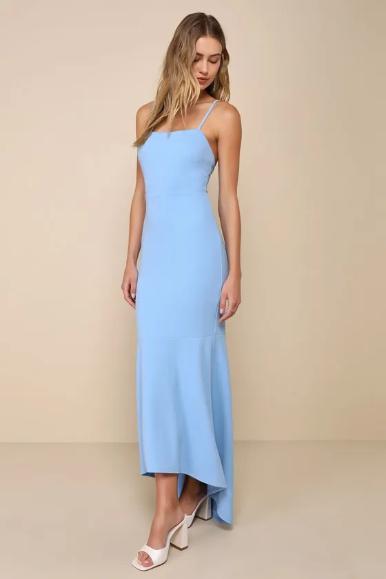 Stunning Enchantment Light Blue Backless Trumpet Hem Maxi Dress sold by Lulus product image thumbnail 4