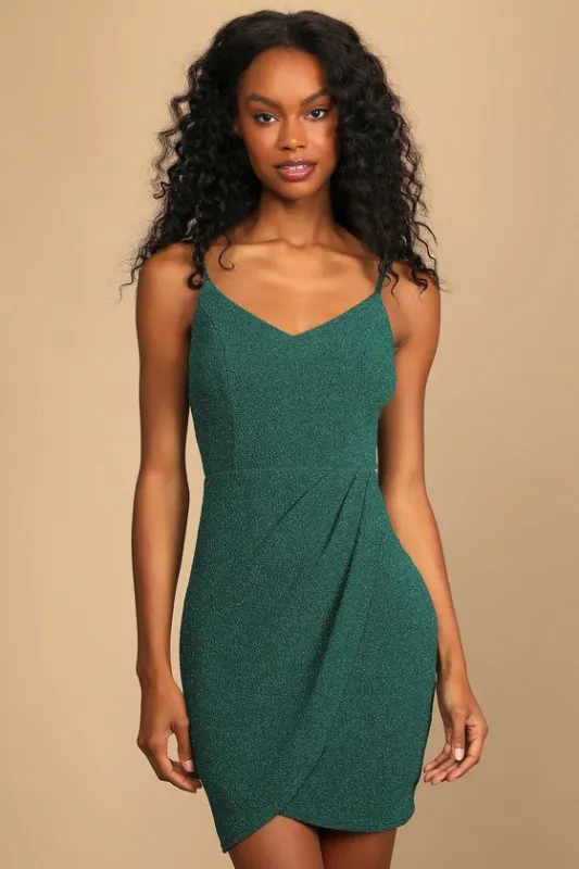 Glad You Came Green Glitter Tulip Mini Bodycon Dress made by Lulus