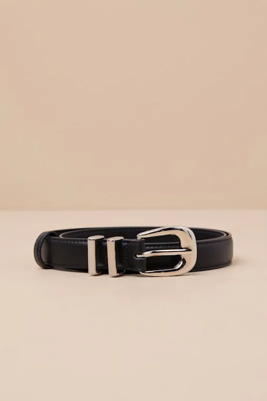 Exclusive Addition Black and Silver Leather Belt sold by Lulus