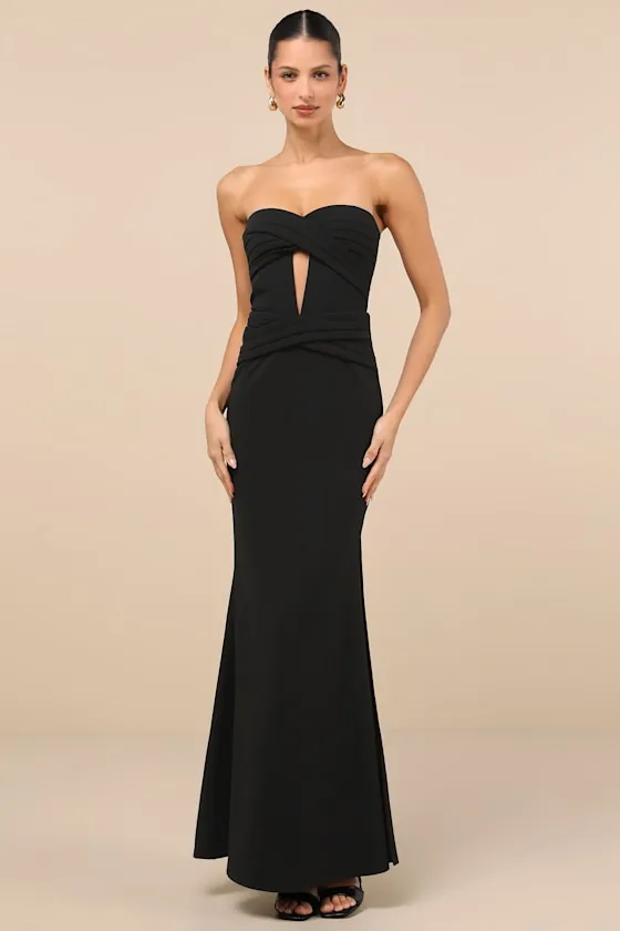Elegant Finesse Black Pleated Cutout Maxi Dress sold by Lulus product image thumbnail 3