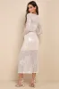 Greatest Sparkle Beige Mesh Sequin Fringe Two-Piece Midi Dress sold by Lulus