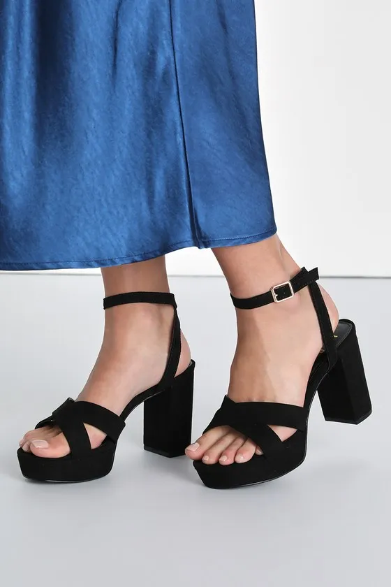 Selah Black Suede Ankle Strap Heels sold by Lulus