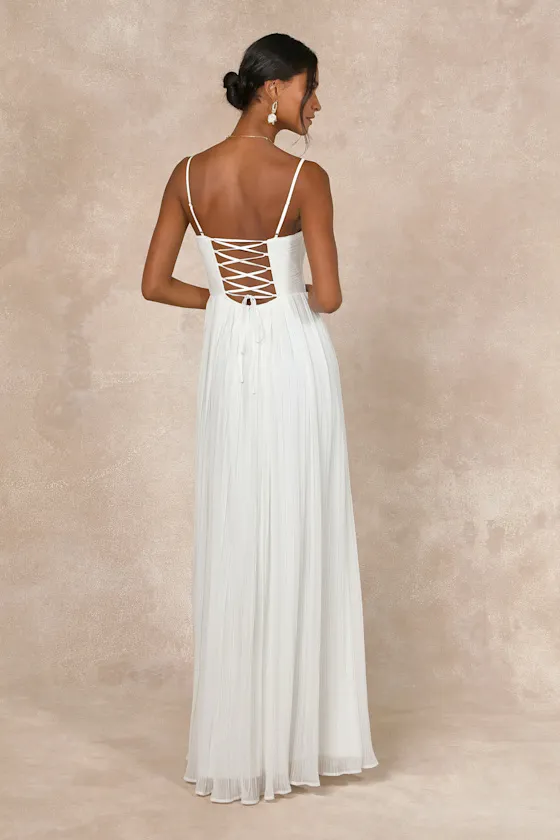 Glorious Elegance White Pleated Sleeveless Lace-Up Maxi Dress sold by Lulus product image thumbnail 2