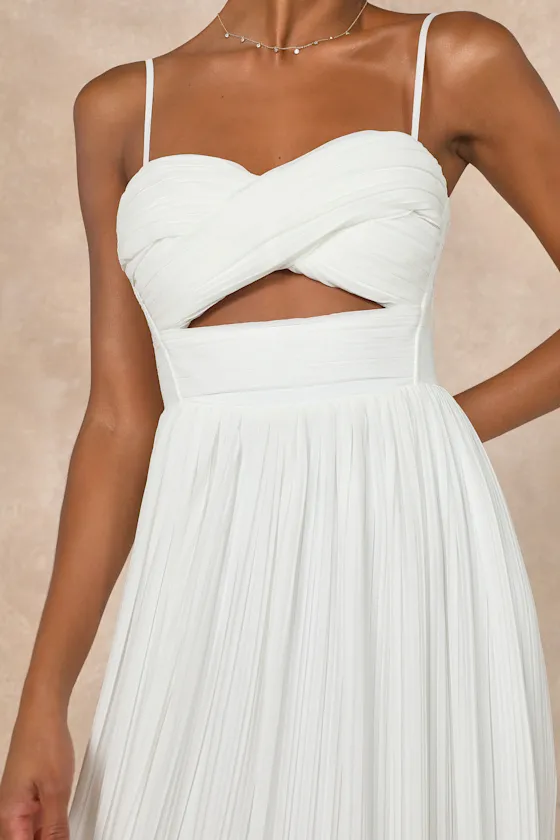 Glorious Elegance White Pleated Sleeveless Lace-Up Maxi Dress sold by Lulus product image thumbnail 3