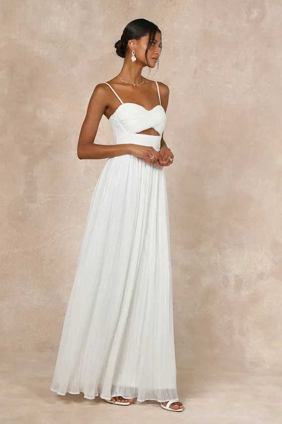 Glorious Elegance White Pleated Sleeveless Lace-Up Maxi Dress sold by Lulus product image thumbnail 4