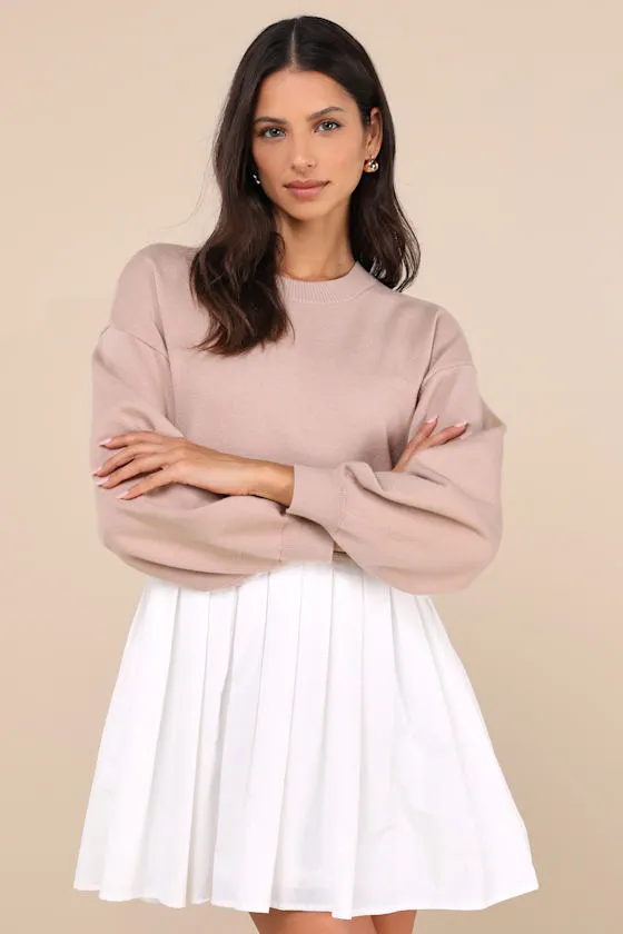 Contemporary Comfort Beige Layered Pleated Sweater Mini Dress sold by Lulus product image thumbnail 3