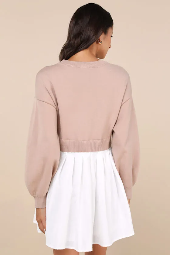 Contemporary Comfort Beige Layered Pleated Sweater Mini Dress sold by Lulus product image thumbnail 4