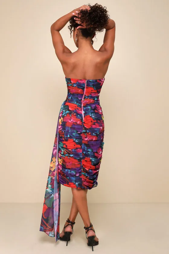 Uncommon Aesthetic Black Floral Strapless Bodycon Midi Dress sold by Lulus product image thumbnail 2