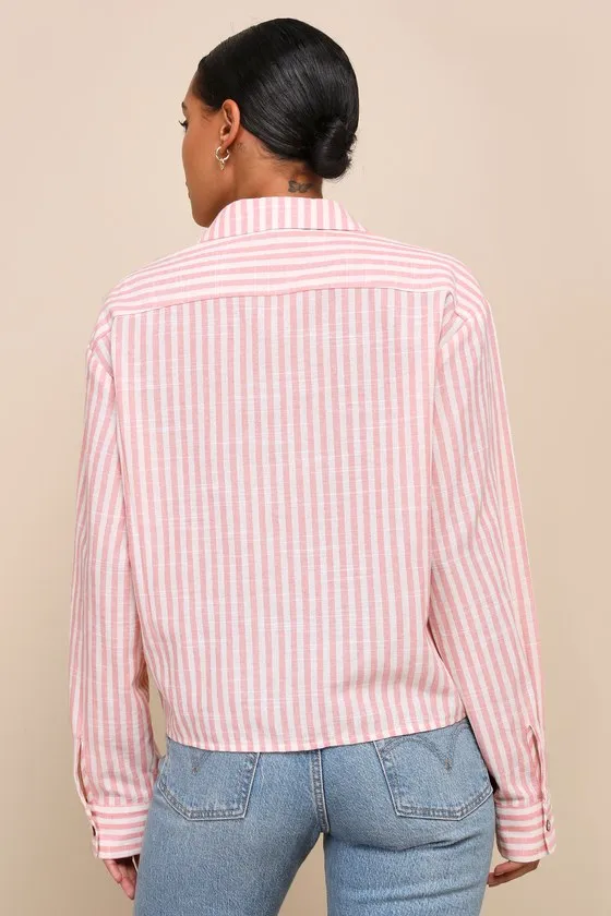 Chic Marvel Pink and Ivory Striped Button-Up Long Sleeve Top sold by Lulus product image thumbnail 2
