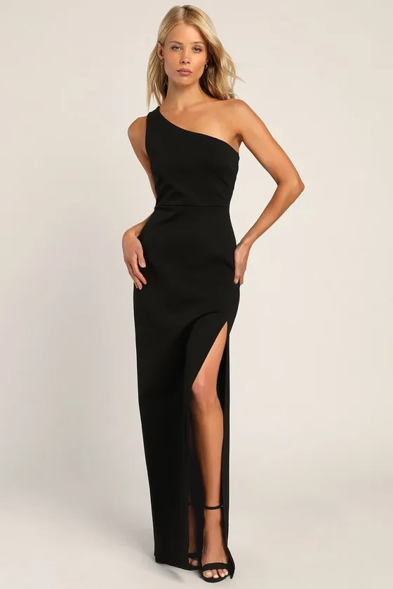 Good Times Only Black One-Shoulder Maxi Dress sold by Lulus
