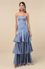 Blissfully Beautiful Slate Satin Strapless Tiered Maxi Dress sold by Lulus
