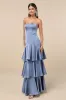 Blissfully Beautiful Slate Satin Strapless Tiered Maxi Dress sold by Lulus