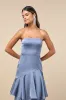 Blissfully Beautiful Slate Satin Strapless Tiered Maxi Dress sold by Lulus
