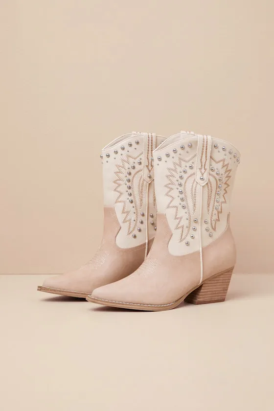 Aledo Sand Multi Suede Studded Mid-Calf Western Boots sold by Lulus product image thumbnail 3