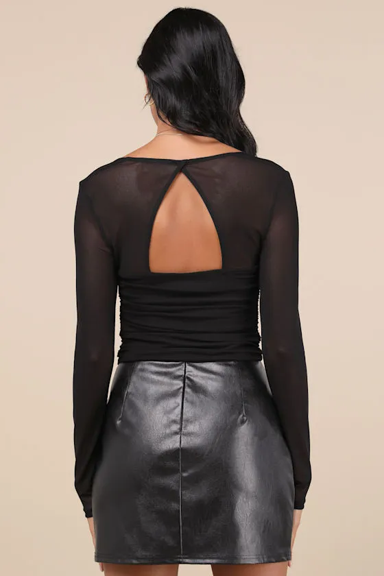 Coy Cutie Black Mesh Bustier Long Sleeve Crop Top sold by Lulus product image thumbnail 2