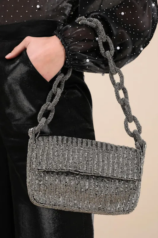 Ailean Charcoal Grey Beaded Shoulder Bag made by Lulus