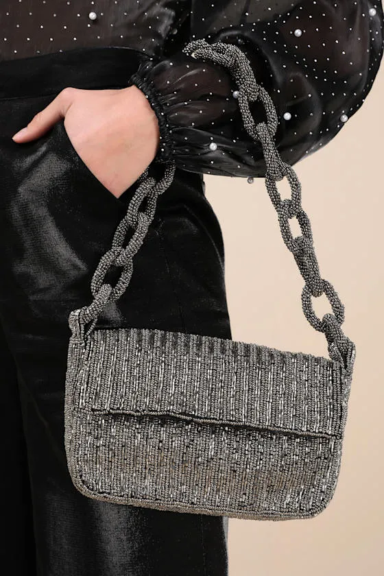 Ailean Charcoal Grey Beaded Shoulder Bag sold by Lulus