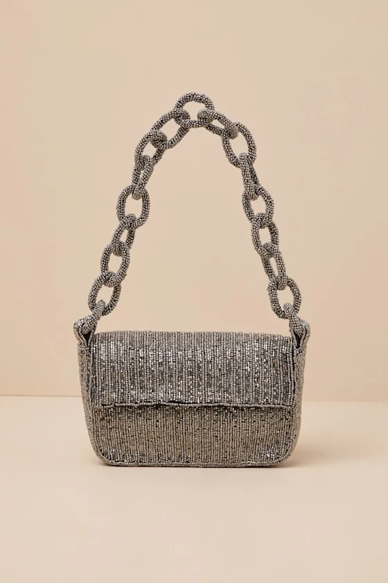 Ailean Charcoal Grey Beaded Shoulder Bag sold by Lulus product image thumbnail 3