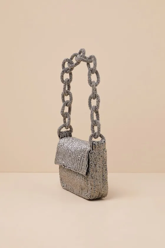Ailean Charcoal Grey Beaded Shoulder Bag sold by Lulus product image thumbnail 4