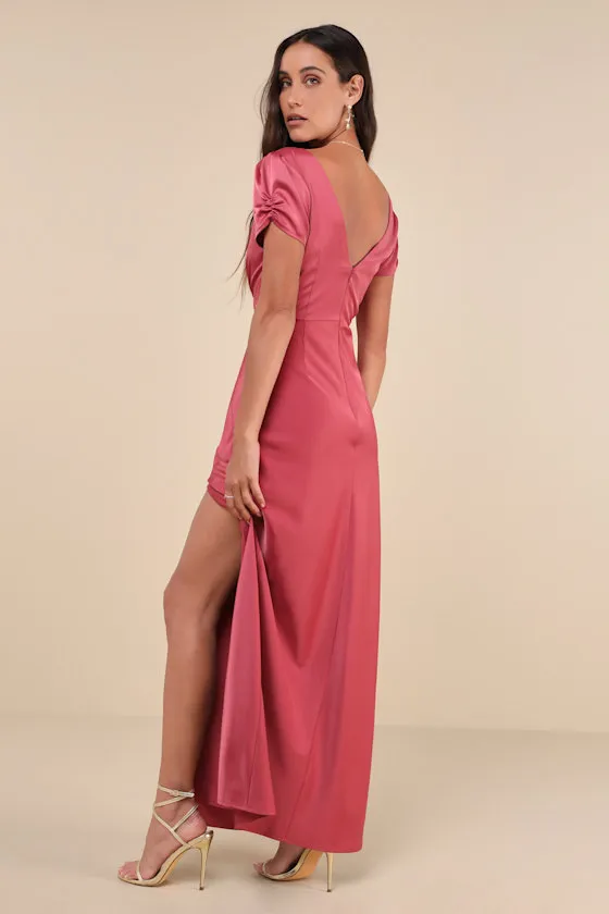 Epitome of Romance Rose Pink Satin Puff Sleeve Maxi Dress sold by Lulus product image thumbnail 2