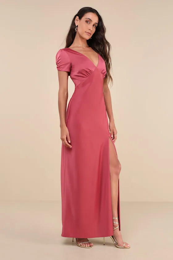Epitome of Romance Rose Pink Satin Puff Sleeve Maxi Dress sold by Lulus product image thumbnail 4