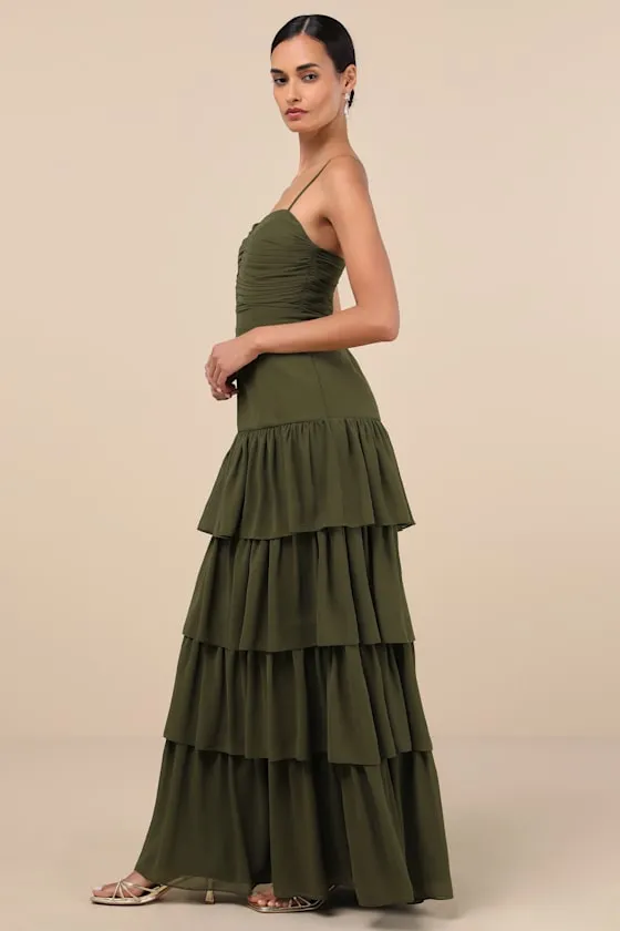 Gorgeous Influence Olive Green Tiered Maxi Dress sold by Lulus product image thumbnail 4