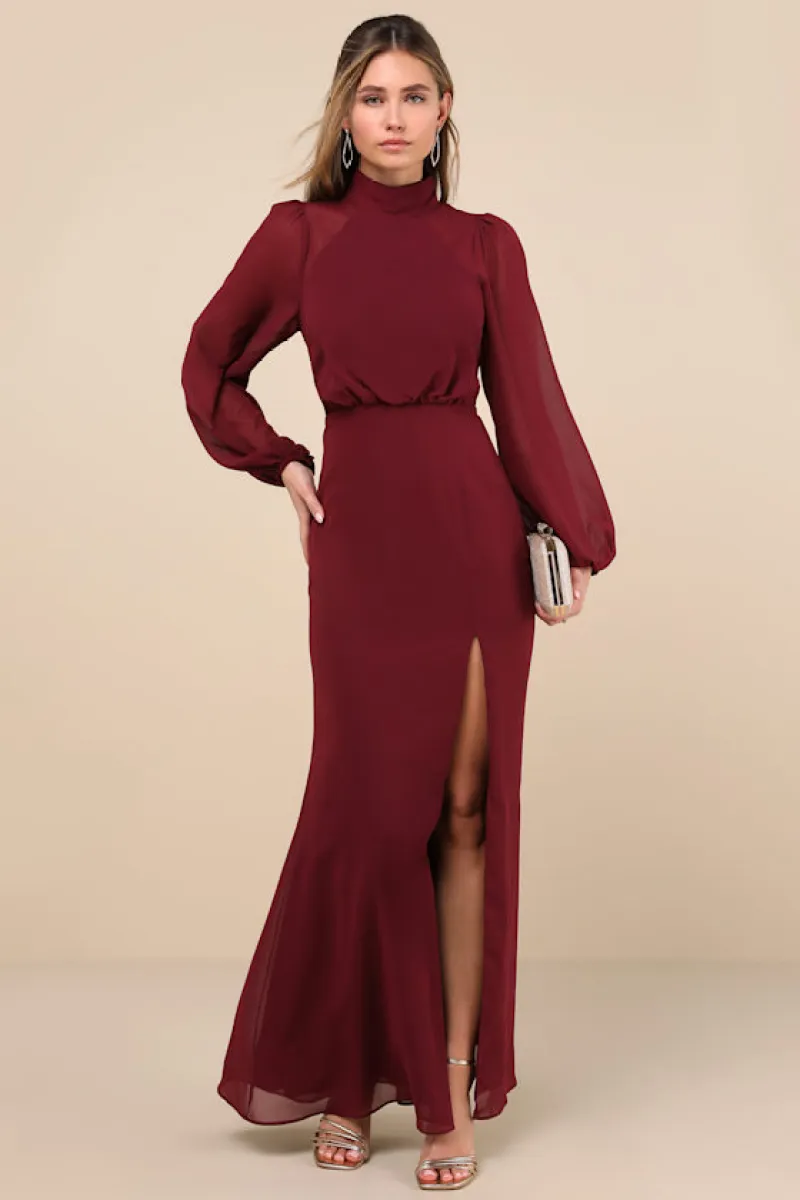 Graceful Entrance Plum Purple Long Sleeve Backless Maxi Dress sold by Lulus