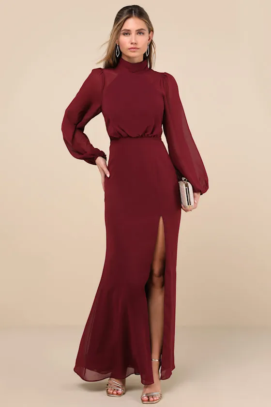Graceful Entrance Plum Purple Long Sleeve Backless Maxi Dress sold by Lulus