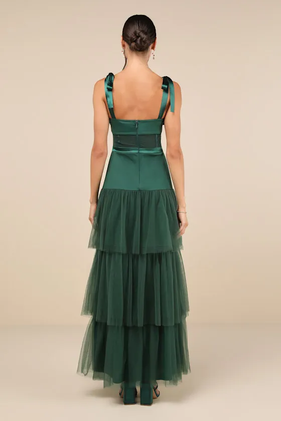 Enticing Mystique Dark Green Tulle Tie-Strap Tiered Maxi Dress sold by Lulus product image thumbnail 2