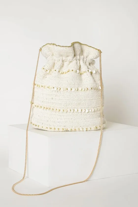 Basic Beach Cream Beaded Bucket Bag sold by Lulus product image thumbnail 2