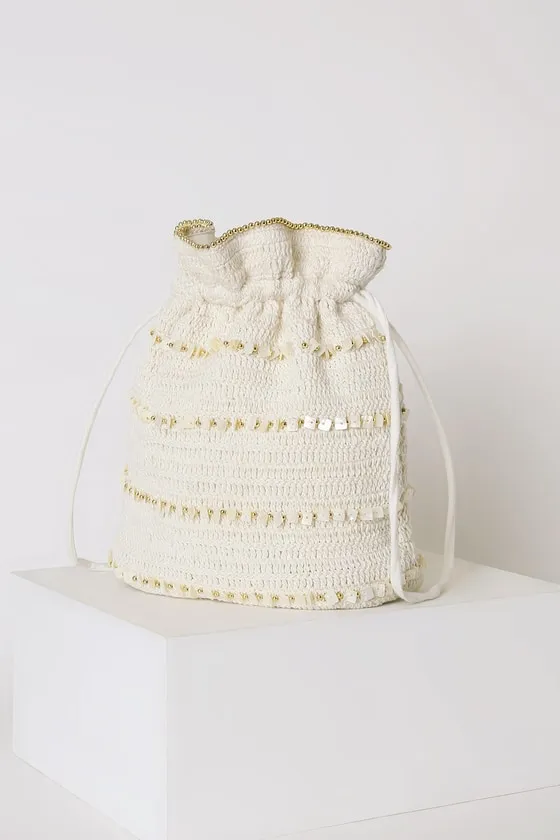 Basic Beach Cream Beaded Bucket Bag sold by Lulus product image thumbnail 3