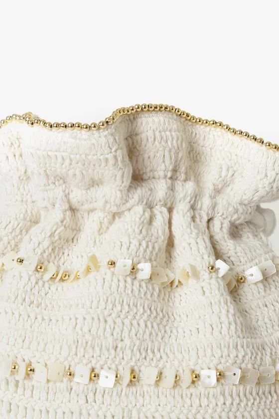 Basic Beach Cream Beaded Bucket Bag sold by Lulus product image thumbnail 4