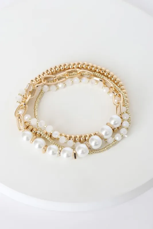 Stacked Up Style Gold Pearl Bracelet Set sold by Lulus
